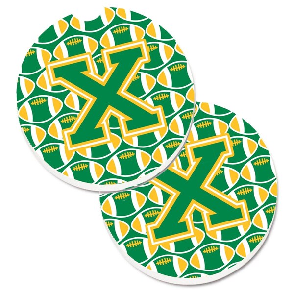 Carolines Treasures Letter x Football Green and Gold Cup Holder Car Coaster, PK2 CJ1069-XCARC - main